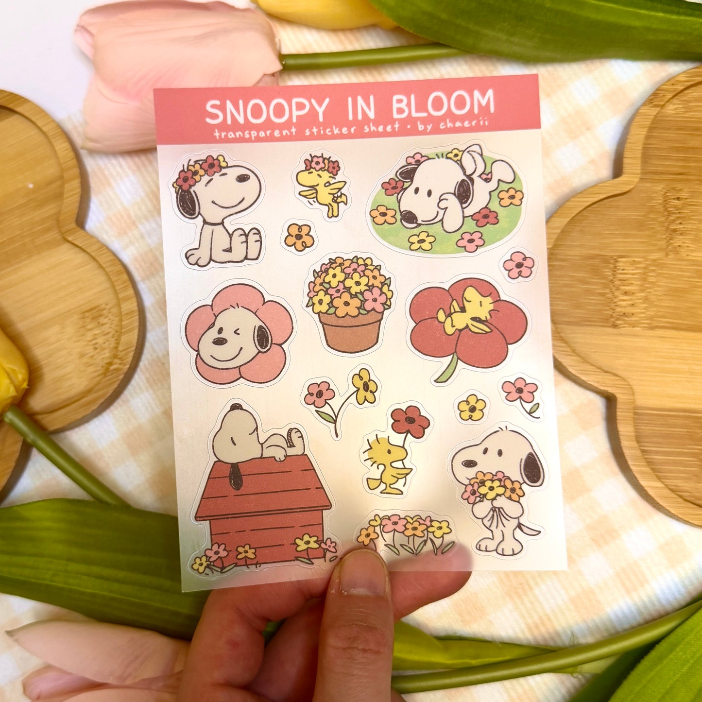 snoopy in bloom clear sticker sheet