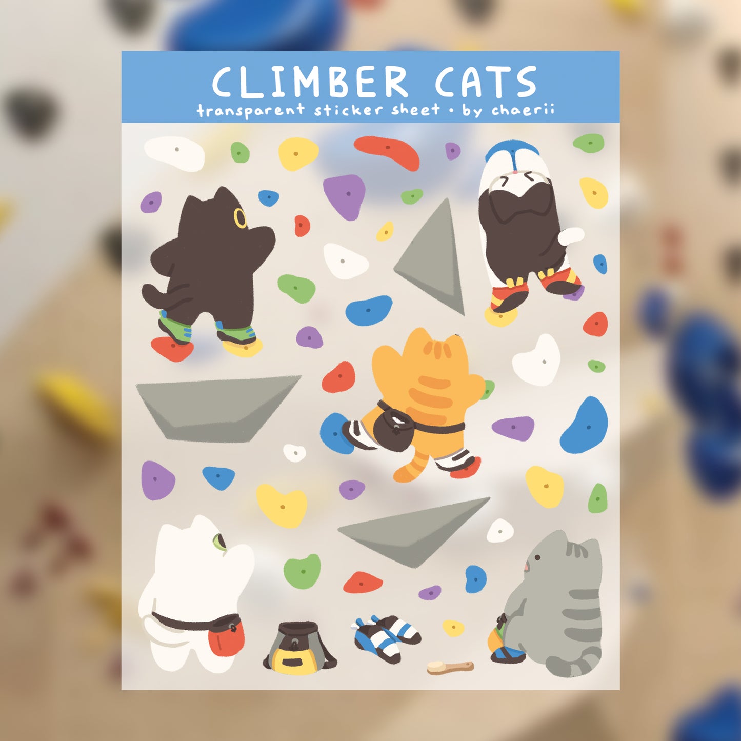 climber cats clear sticker sheet