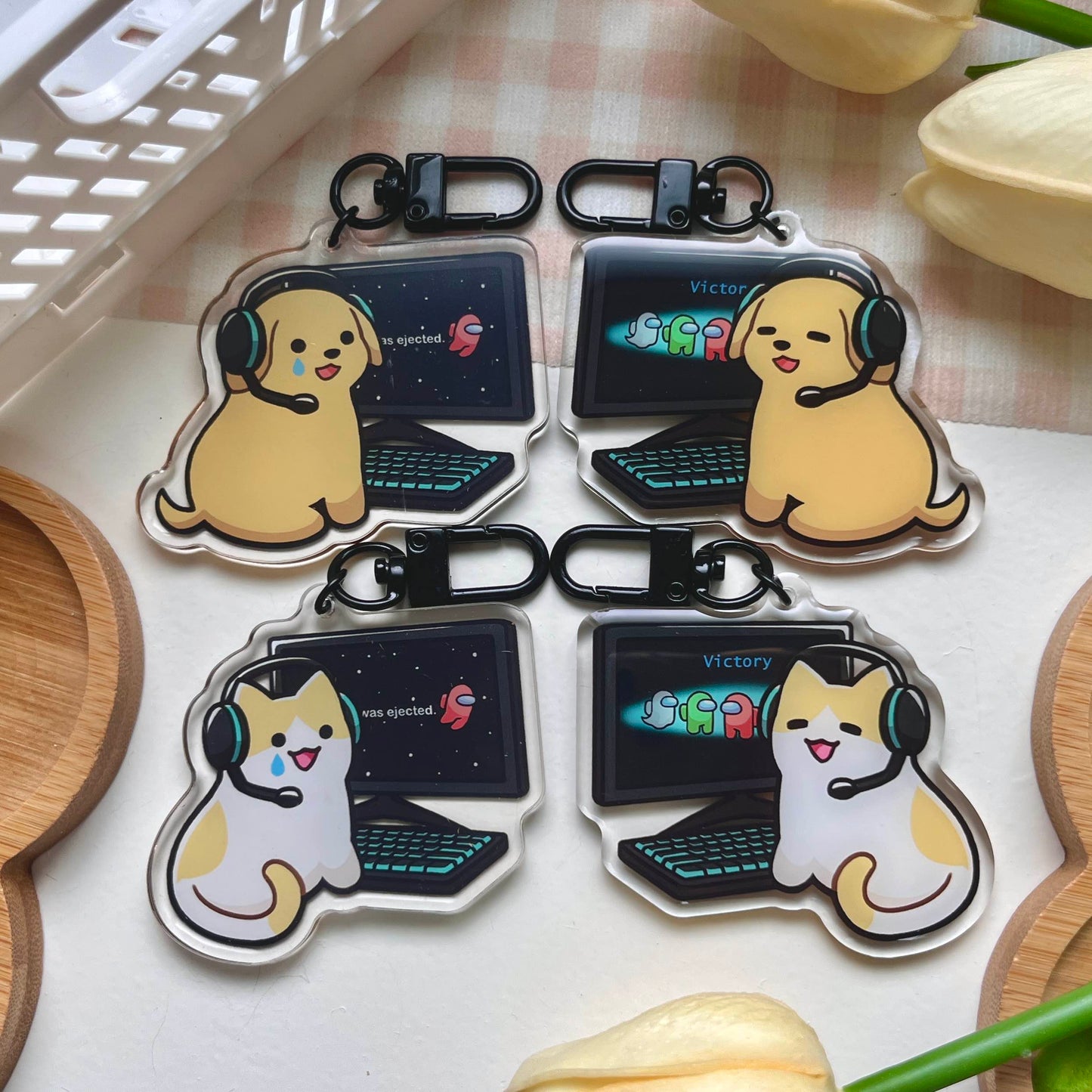 among us gamer pet keychains