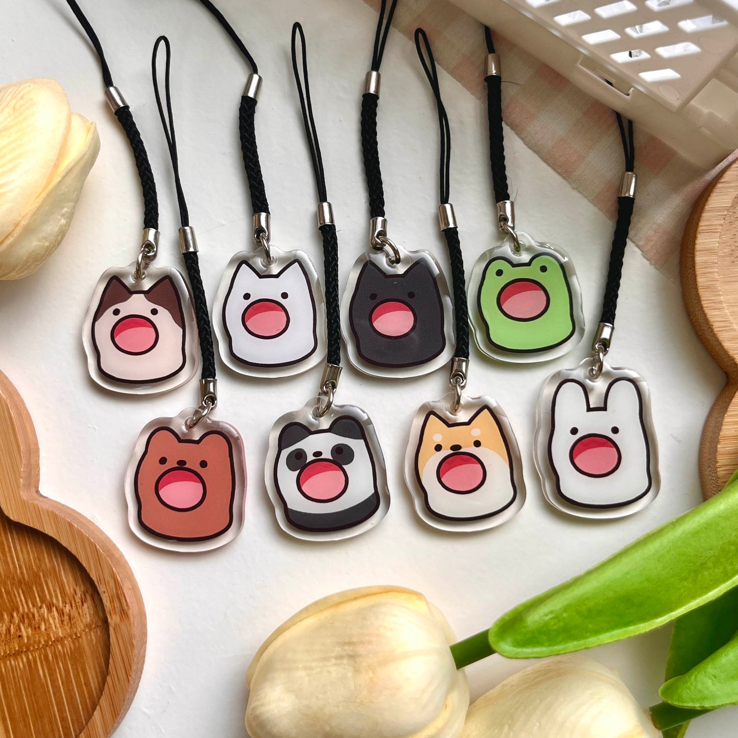 pop cat and friends phone charms