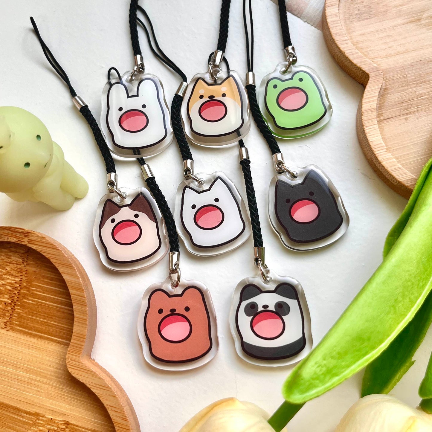 pop cat and friends phone charms