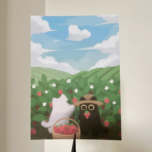 strawberry picking print