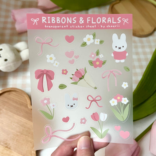 ribbons and florals clear sticker sheet
